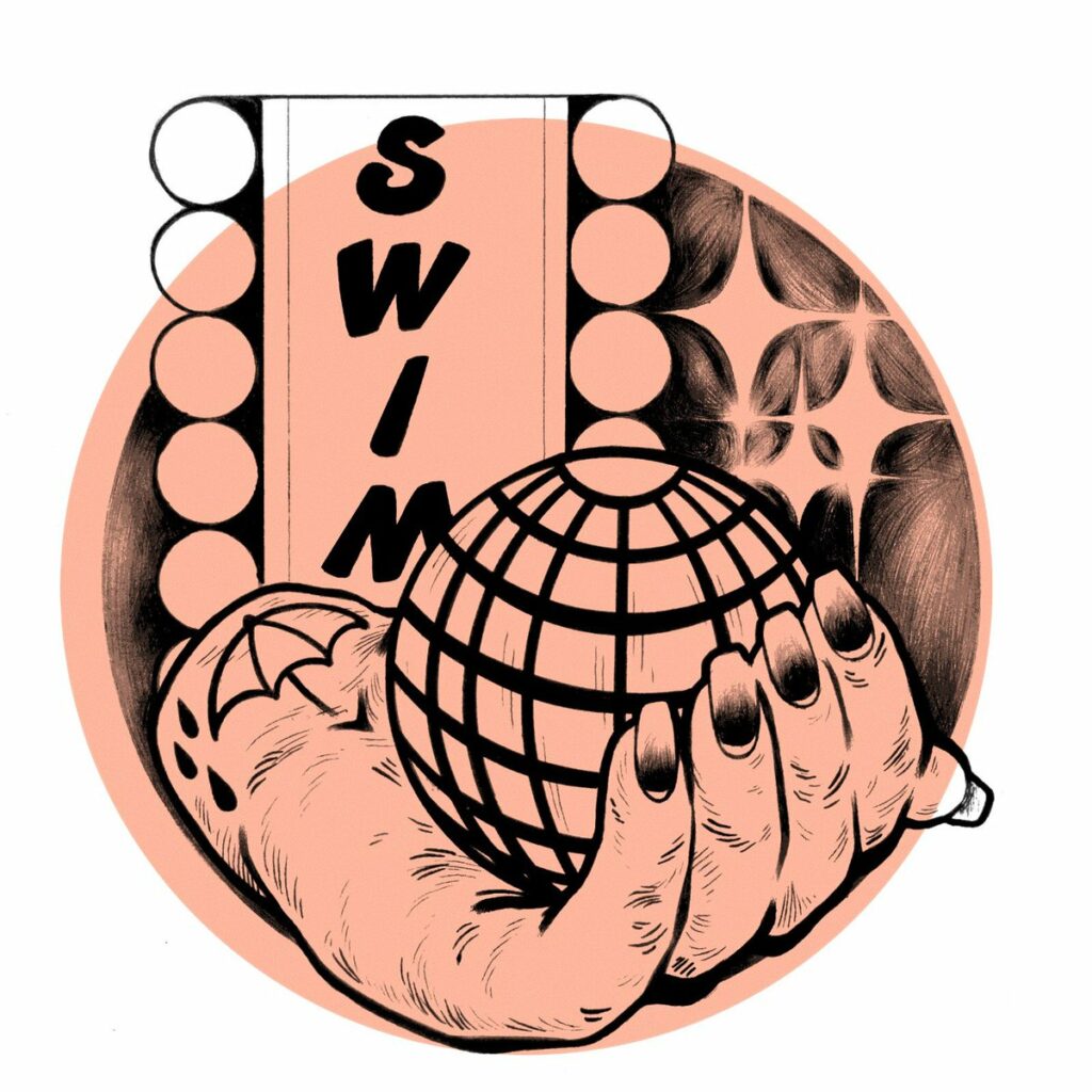 SWIM Logo featuring a hand holding a globe with the text "SWIM"