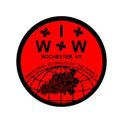 Red & Black Circle with "Rochester , NY" and "IWW" in black text