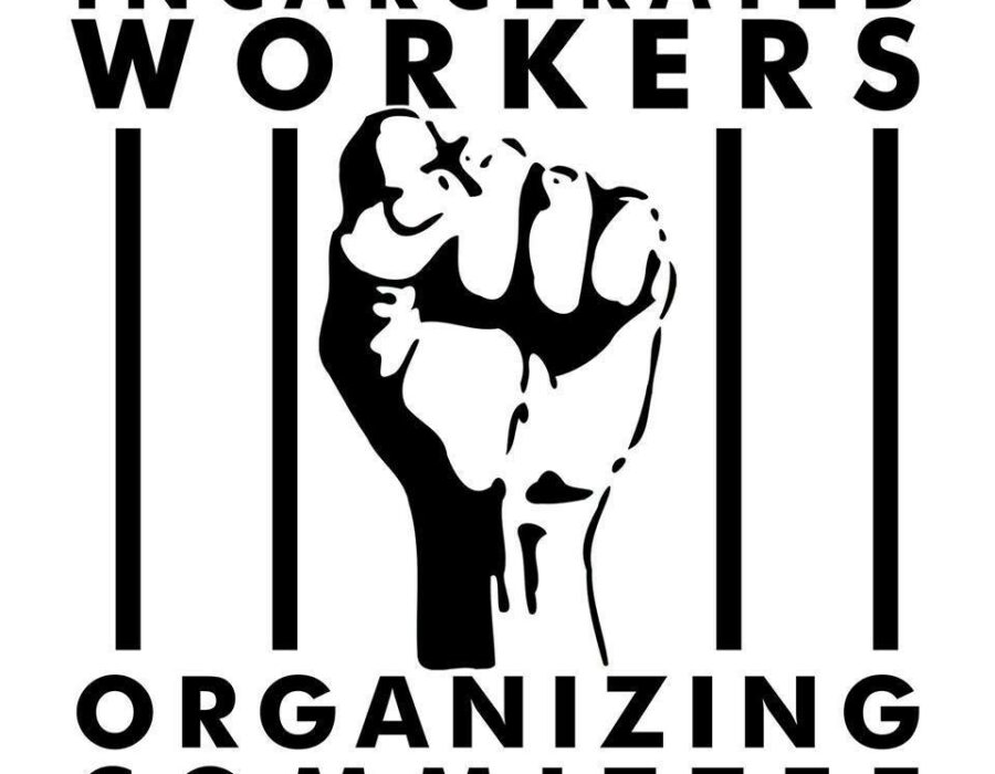 Incarcerated Workers Organizing Committee logo, a raised fist in front of prison bars