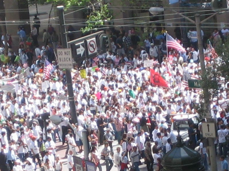 Photo is from 2006 May Day protests of a crowd.