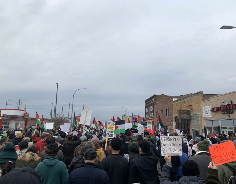 People in Hamtramck, MI march for a ceasefire in Palestine on November 4, 2023.