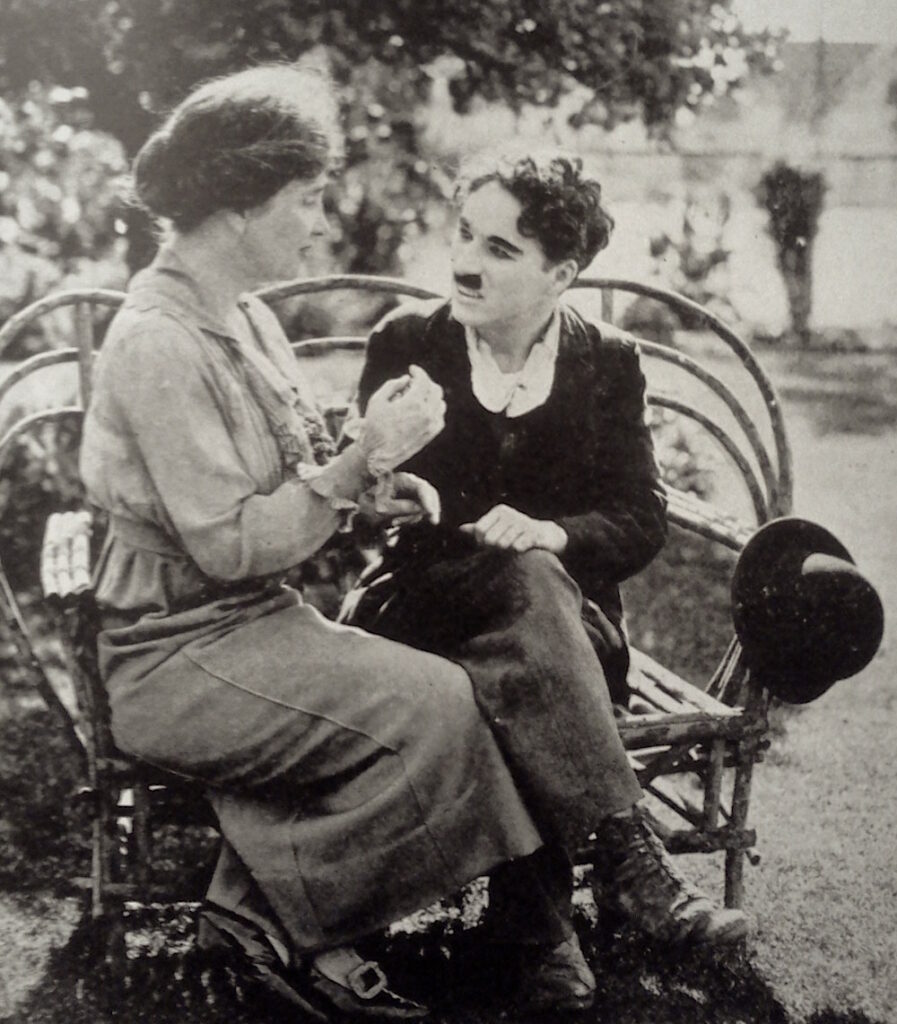 1918, Fellow Worker Helen Keller with Charlie Chaplin, actor.