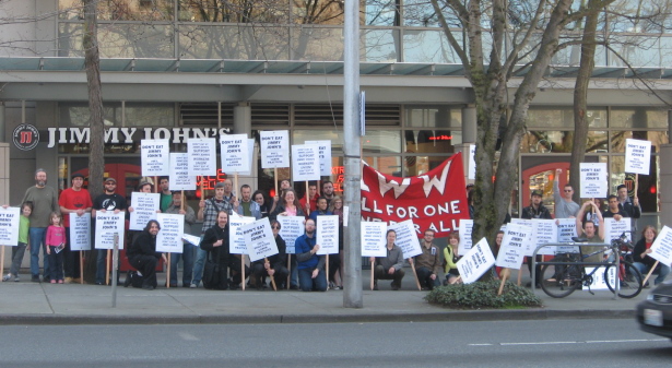 April 23, 2011. SeaSol picket at Jimmy Johns.