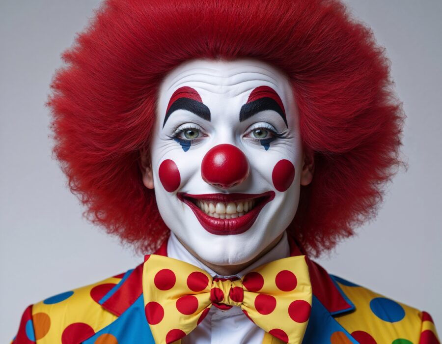 Clown smiling at camera.